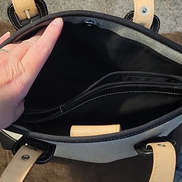 Vtg LORD & TAYLOR Canvas Buckle Three Compartment Tote Shoulder Bag - Picture 6 of 7